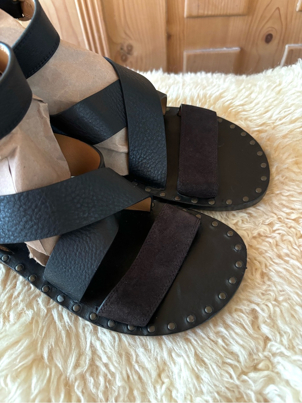 Chloe Karenn Flat Mixed-Media Sandals - Picture 4 of 11